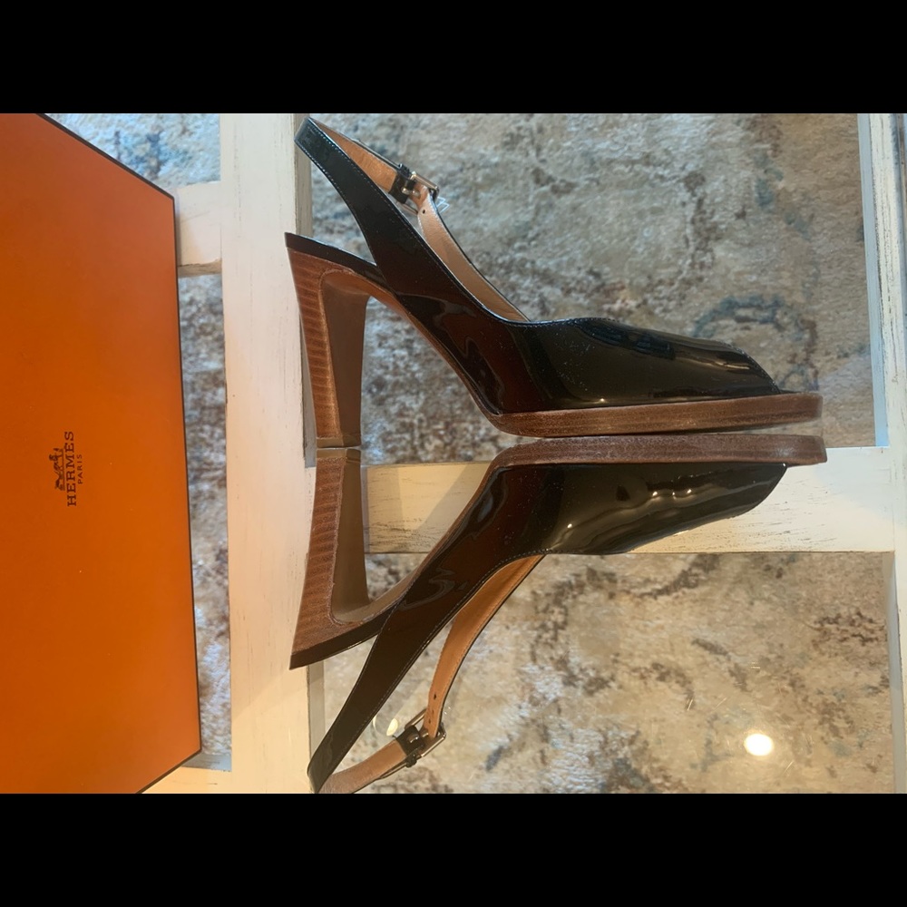 Vintage Hermès Black Patent Leather Slingback Heels~Size 37 - Picture 6 of 15